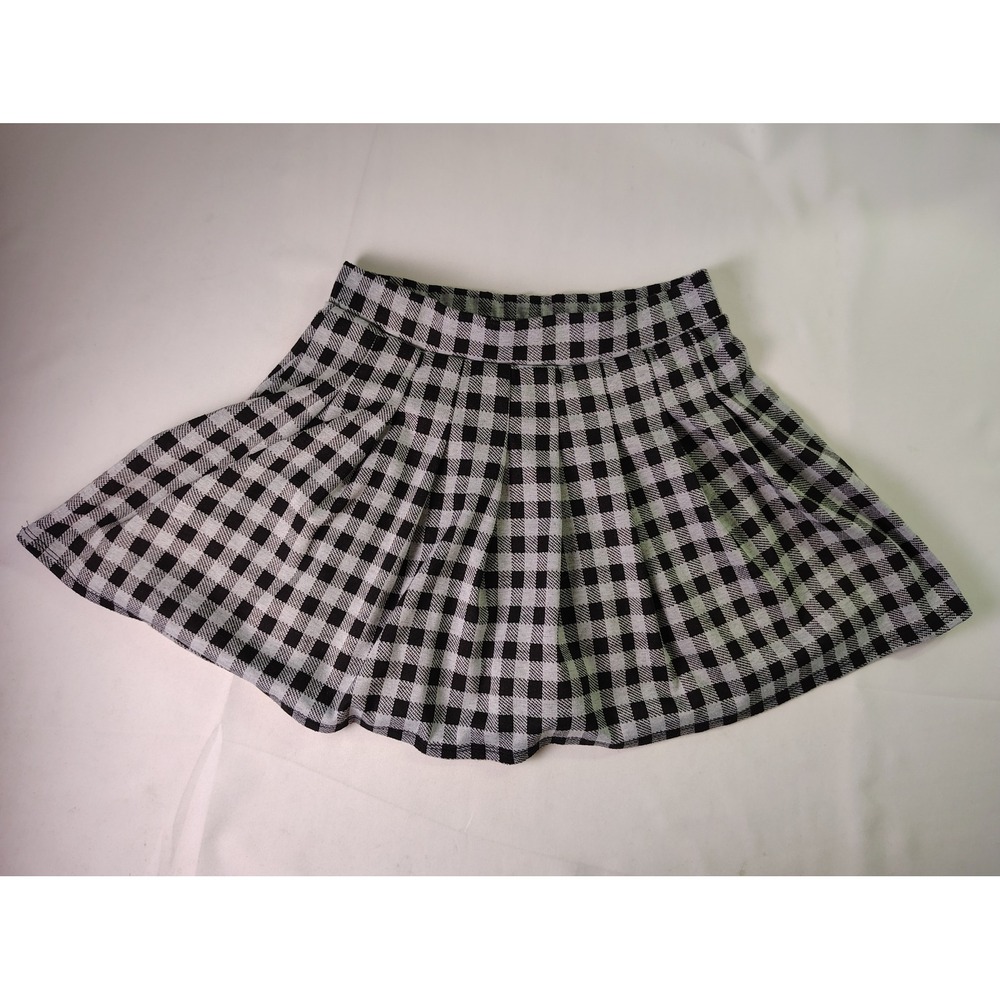 Haute Mode Plaid Pleated Skirt Womens Medium M Gray Black Checkered Mini Skirt